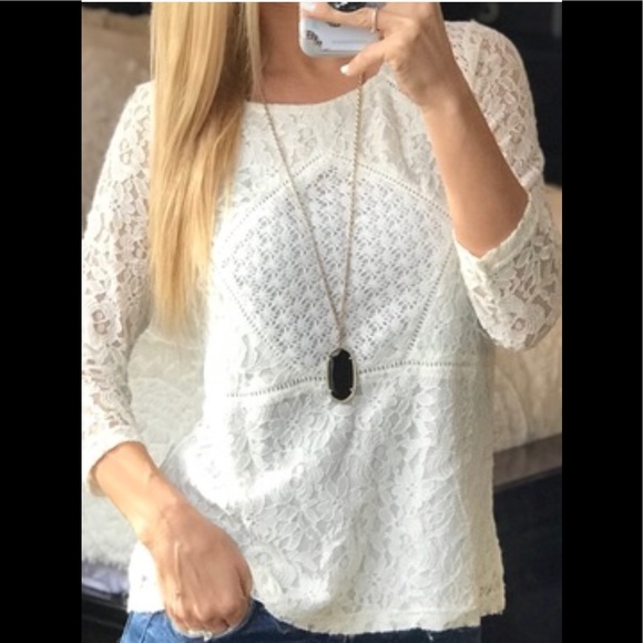 Skies Are Blue Tops - Anthropologie Skies Are Blue Long Sleeve Lace Top